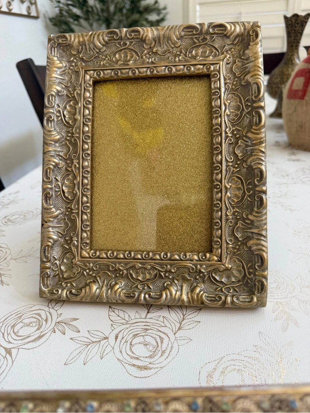 Set of 3 Vintage Style Gold Picture Frames – Embossed Filigree & Jeweled Rhinest